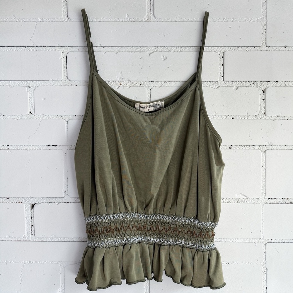 Bear Dance Olive Smocked Peplum Tank Top Girls S Boho Cottagecore Ruffle
